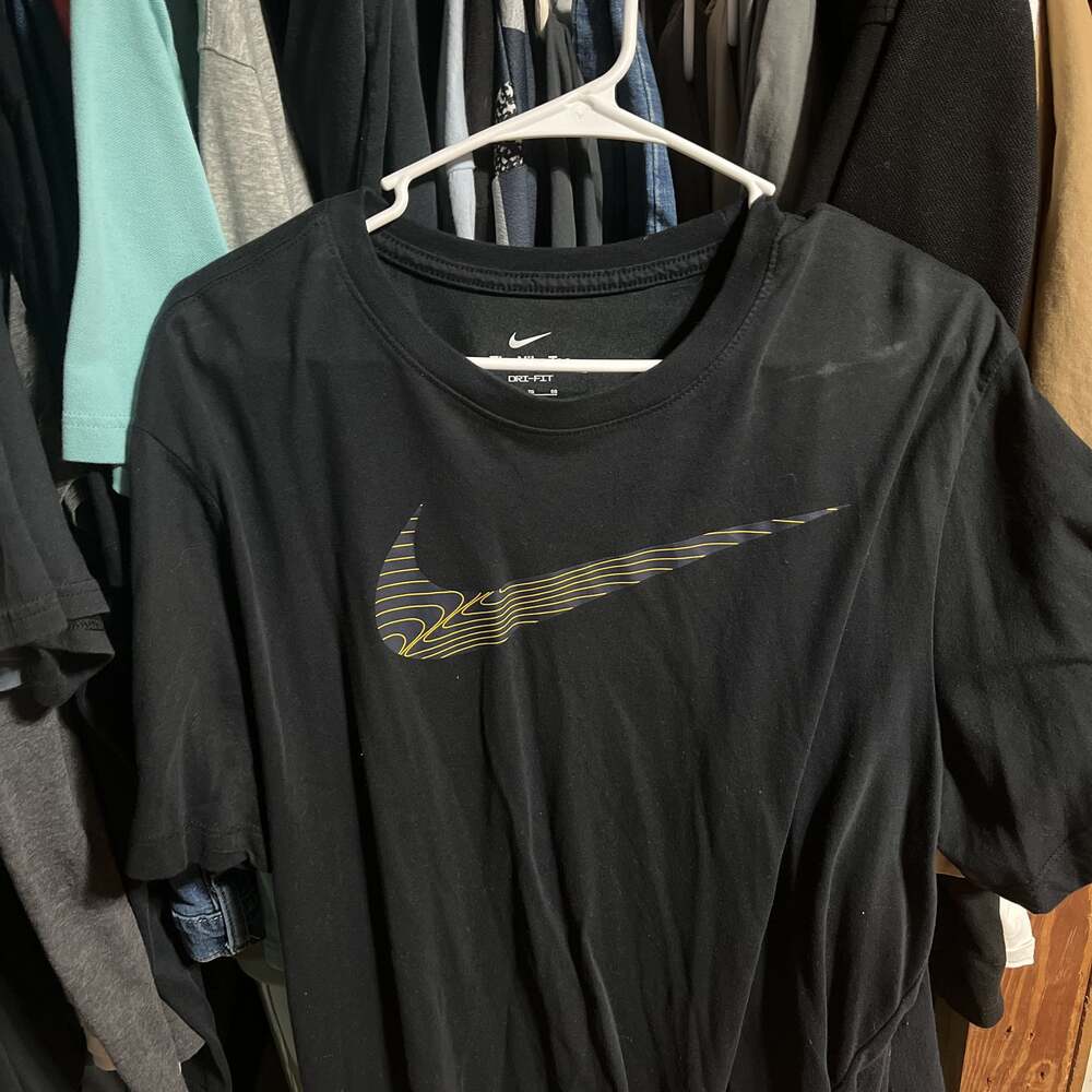 Nike Dri-FIT Men's Black Athletic T-Shirt with Gold Swoosh Logo